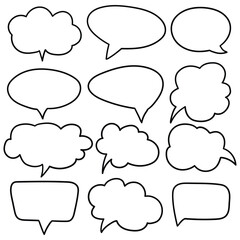 Fototapeta premium Hand-drawn doodle set of empty speech bubbles on a white background.