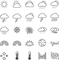 Fototapeta premium Minimalist Weather Icon Set - Outline Vector Symbols for Forecast and Meteorology