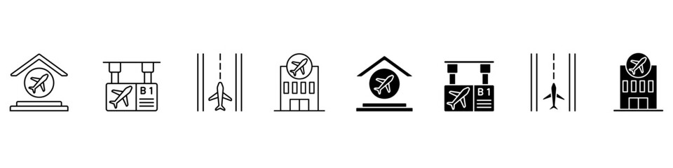 Airport icon vector set. Air terminal Illustration sign collection. Aviation symbol or logo. © Denys