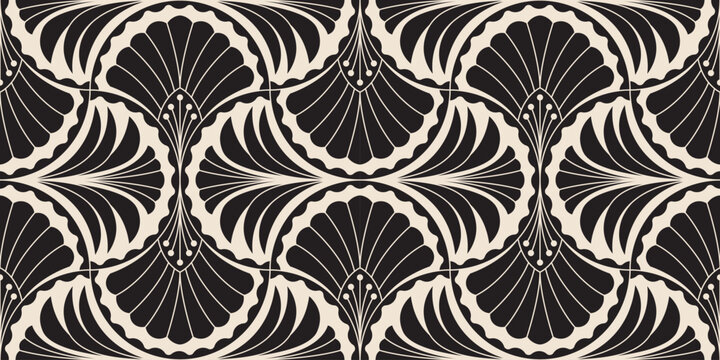 Abstract Floral Vintage Seamless Pattern. Minimalist Floral Abstract Pattern Background. Art Deco Geometric Flower Pattern