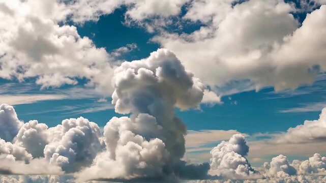 Blue sky, white clouds, large white clouds, spectacular rising cumulus clouds