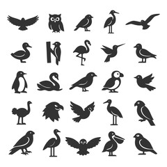 Naklejka premium Vector illustrations of diverse bird silhouettes.