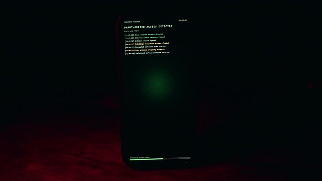 Close Up Of Smartphone Screen With Phone Hacked Warning And Critical Breach Message While Hand Holds Device In Dark Red Lighting Showing Immediate Cyber Security Threat Scenario
