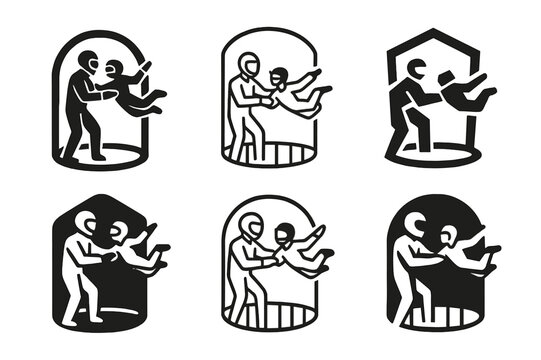 Indoor Skydiving Icons. Indoor skydiving in specialized wind tunnels. Icon set. Set Logo of Indoor skydiving in specialized wind tunnels: instructor guiding