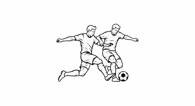 Two men in athletic attire playing soccer with a ball