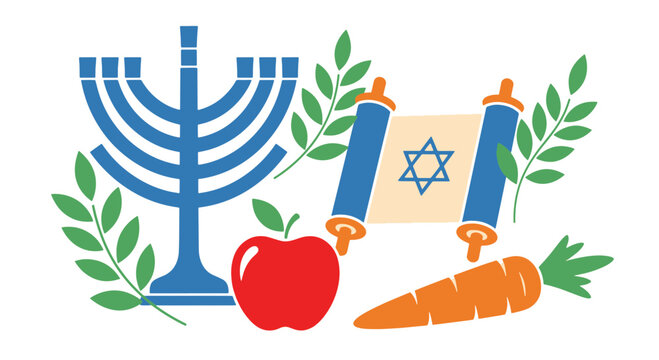 Jewish Symbols for Passover Day with Torah Scroll and Apple