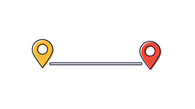 Simple map navigation icon showing two colorful location pins connected by a straight line to represent a distance or travel route between points.
