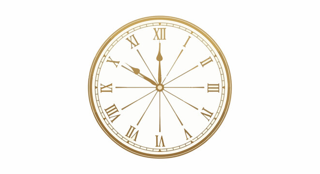 Elegant golden clock face with Roman numerals showing ten past ten
