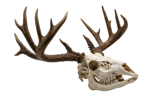 Deer skull with antlers a taxidermy specimen on black background