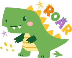 Cute dinosaurs with playful and childish lettering vector illustration for kids clothing, textile, baby print, nursery, kindergarten, room poster, book cover. Scandinavian style © Kseniya