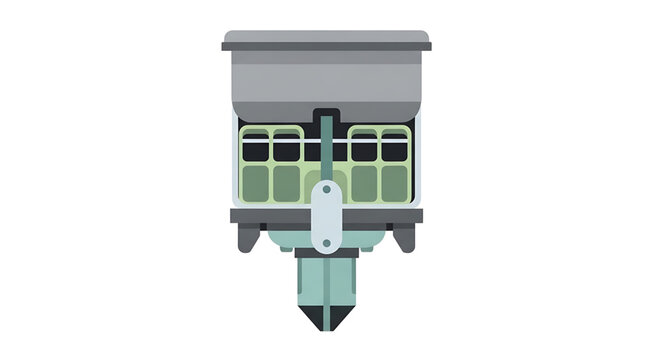 A vector graphic illustration of a modern inkjet printer head with a sleek design