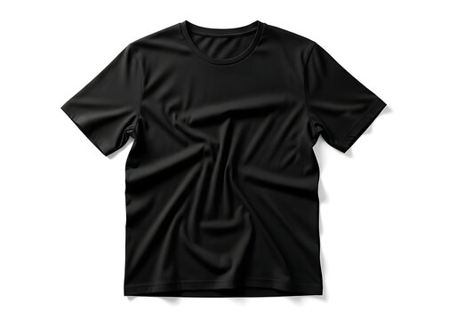 A simple black short-sleeved t-shirt with a relaxed, slightly wrinkled fit