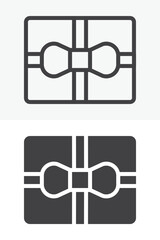 Square gift box with ribbon bow icon in line and solid styles. Outline and solid icon, editable stroke vector sign symbol. Square gift box icon for presents.