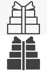 Birthday gift box with ribbon bow icon in line and solid styles. Outline and solid icon, editable stroke vector sign symbol. Birthday gift box icon for party.