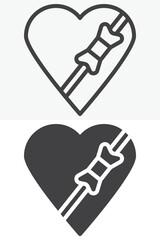 Heart ribbon gift box icon in line and solid styles. Outline and solid icon, editable stroke vector sign symbol. Heart gift box icon for love celebration.