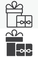 Gift boxes bundle with ribbon bow icon in line and solid styles. Outline and solid icon, editable stroke vector sign symbol. Gift boxes icon for packaging.