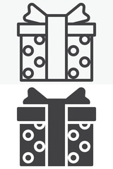 Decorated gift box with ribbon bow icon in line and solid styles. Outline and solid icon, editable stroke vector sign symbol. Decorated gift box icon festive.