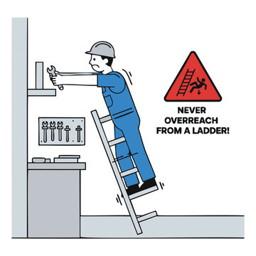 Unsafe ladder use overreaching leads to dangerous fall risk.