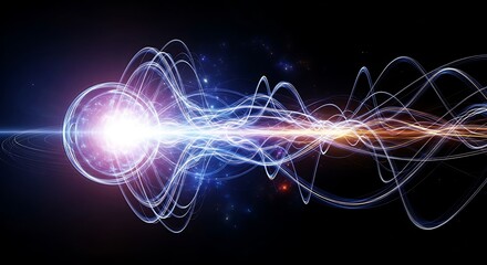 Vibrant neon light trails, glowing energy waves, abstract background, colorful swirling patterns