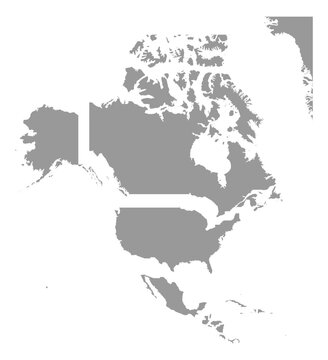 North America map vector disjoint exploded puzzle ghost soft grey minimal standard mercator projection regional geography cartography boundaries modern graphic design isolated template eps A4 Portrait