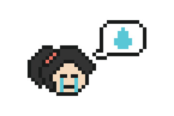 Obraz premium Cartoon woman girl cry sad stress tired with unhappy,depressed,sick,8 bit,problem.