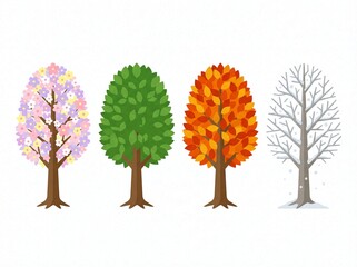 Fototapeta premium Four Seasonal Trees Illustration Collection