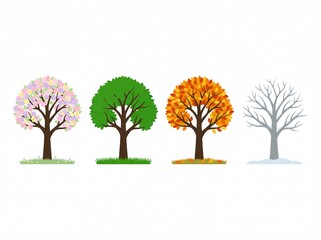 Fototapeta premium Realistic Seasonal Trees Set – Spring Summer Autumn Winter