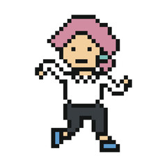 Fototapeta premium Cartoon cute woman run running marathon jogging race with workout,8 bit,pixel art,gym,exercise.