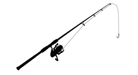 Fototapeta premium A detailed black silhouette of a fishing rod and reel with line silhouette