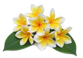 Fototapeta premium Elegant cluster of creamy yellow orchids with delicate green leaves
