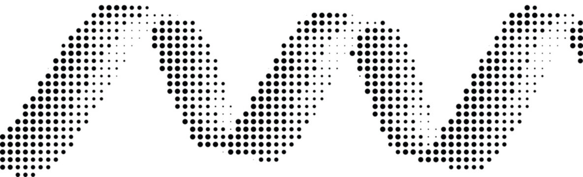Coiled spiral wave halftone design concept with dots texture for rhythmic frequency and abstract energy flows.