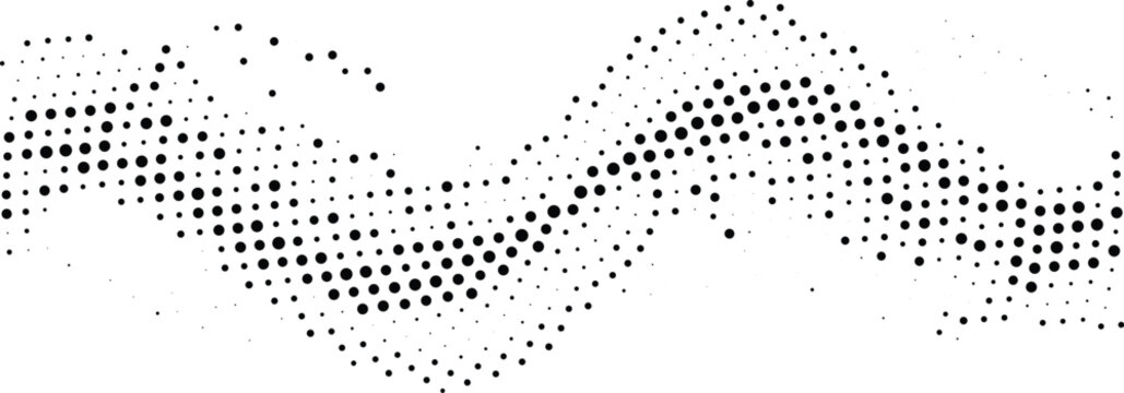 Scattered floating particle wave halftone design concept with dots texture for data streams and tech network visuals.