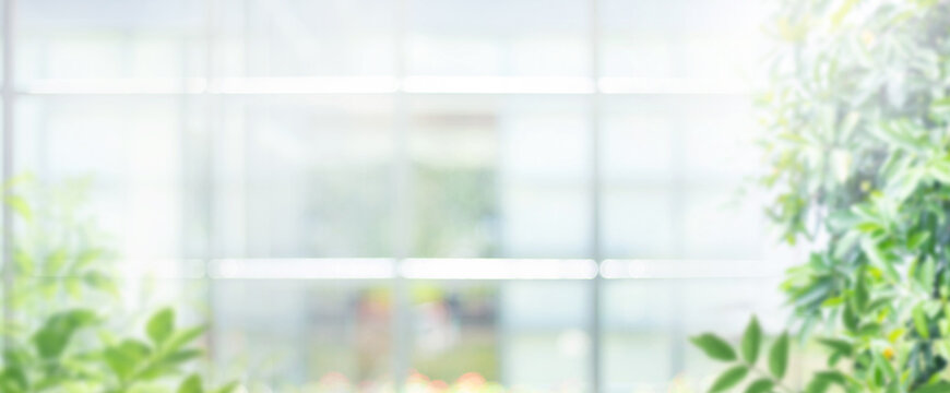 Big window glass building with blur greenery