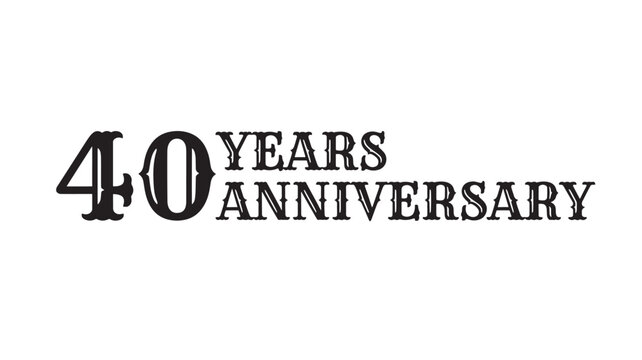 Forty years anniversary text in black gothic font on a white background celebrating a milestone event