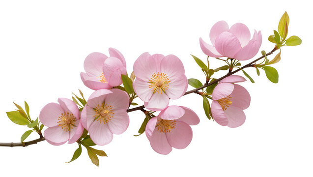 Delicate pink dogwood flowers with green leaves, isolated on transparent background