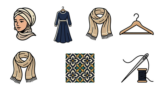 Vector illustration of fashion elements including clothing and accessories for sewing and style