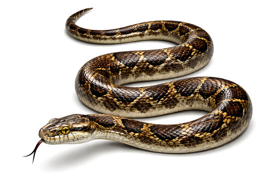 Large patterned python snake crawling isolated on white background