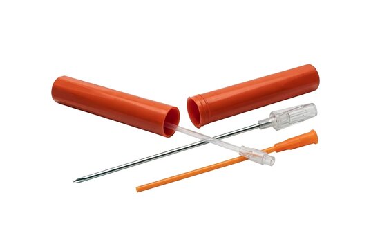 Professional Chest Decompression Needle and Catheter Kit Isolated on Pure White Background