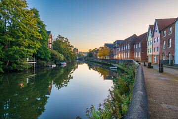 Norwich Quayside at dawn. Norfolk. England