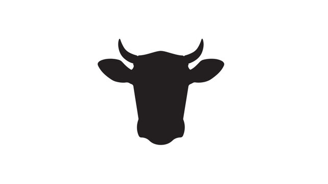 Cow head silhouette with short curved horns and large floppy ears shown from the front on a white background.