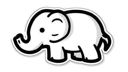 Obraz premium Cartoon elephant illustration in black and white smiling on white background