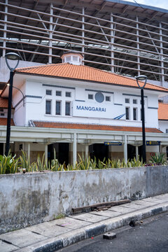 Jakarta, Indonesia - March 24, 2026: Manggarai Railway Station facade in Jakarta, Indonesia, showing colonial-era architecture in daylight.