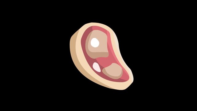 Animated video of a beef steak moving on a black background, food, art, 2D.