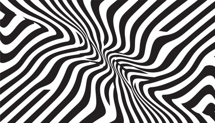 Obraz premium Stripes black and white op art distortion with wavy curves creating a psychedelic effect, abstract background.