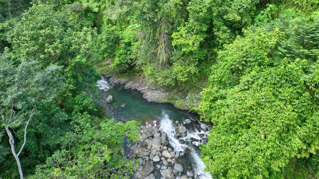Aerial footage of the Mayemes River flowing through the El Yunque Rainforest, PR