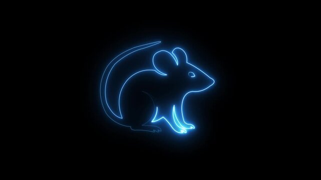 A glowing neon blue outline of a mouse sits against a black background, representing a digital icon or symbol with a playful and modern aesthetic for various design projects.