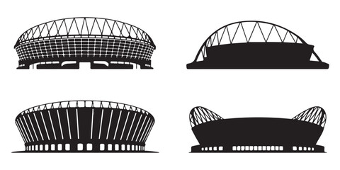 Stadium silhouette icon collection with various arena and sports venue designs © MSTROUJATOUS
