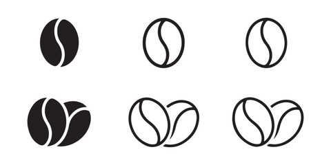Fototapeta premium Coffee bean silhouette and outline icon collection isolated on white background for cafe branding beverage design and organic food concepts in minimal vector style