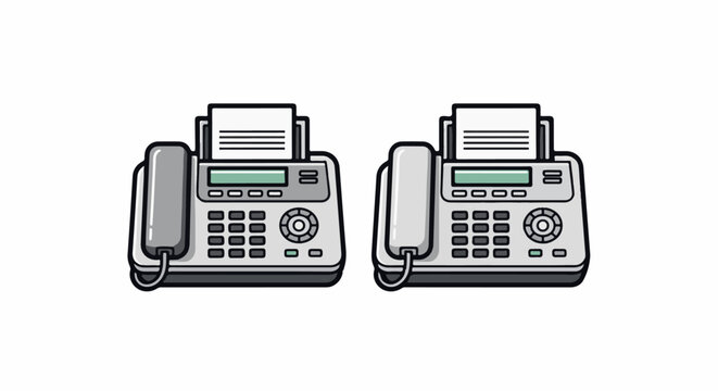 Two identical vintage fax machines shown from the front