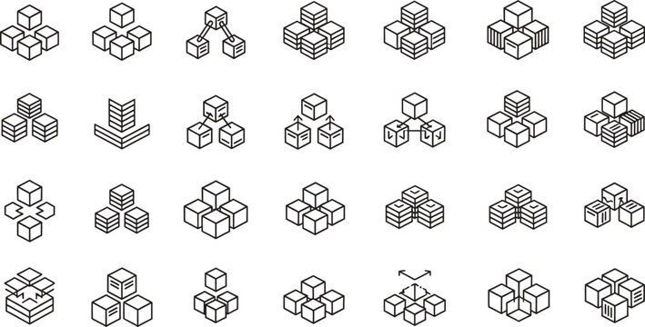 Various 3D cube block icons in isometric view